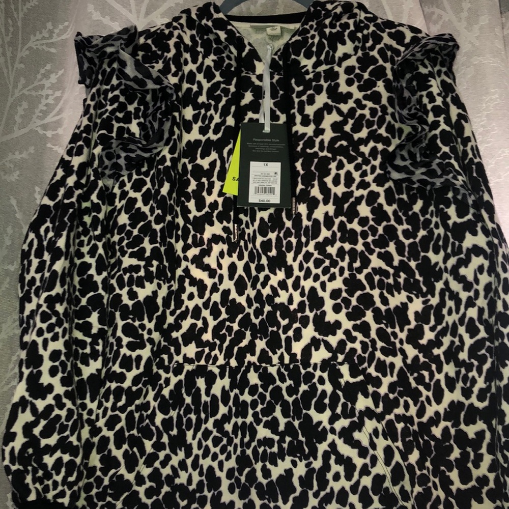 Sandy Liang x Target Leopard Print Ruffle Hooded Sweatshirt 1X